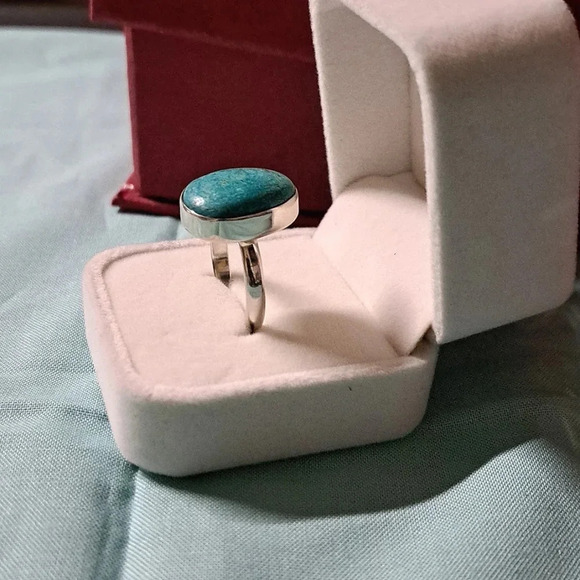 Peruvian Opalina Solitaire Ring In Sterling Silver. - Picture 6 of 8